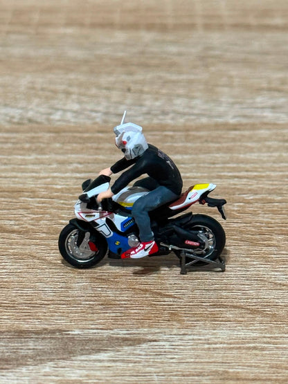 Moreart 1:64 Yamaha YZF-R1 Gundam Decal Motorcycle + Masked Rider Doll